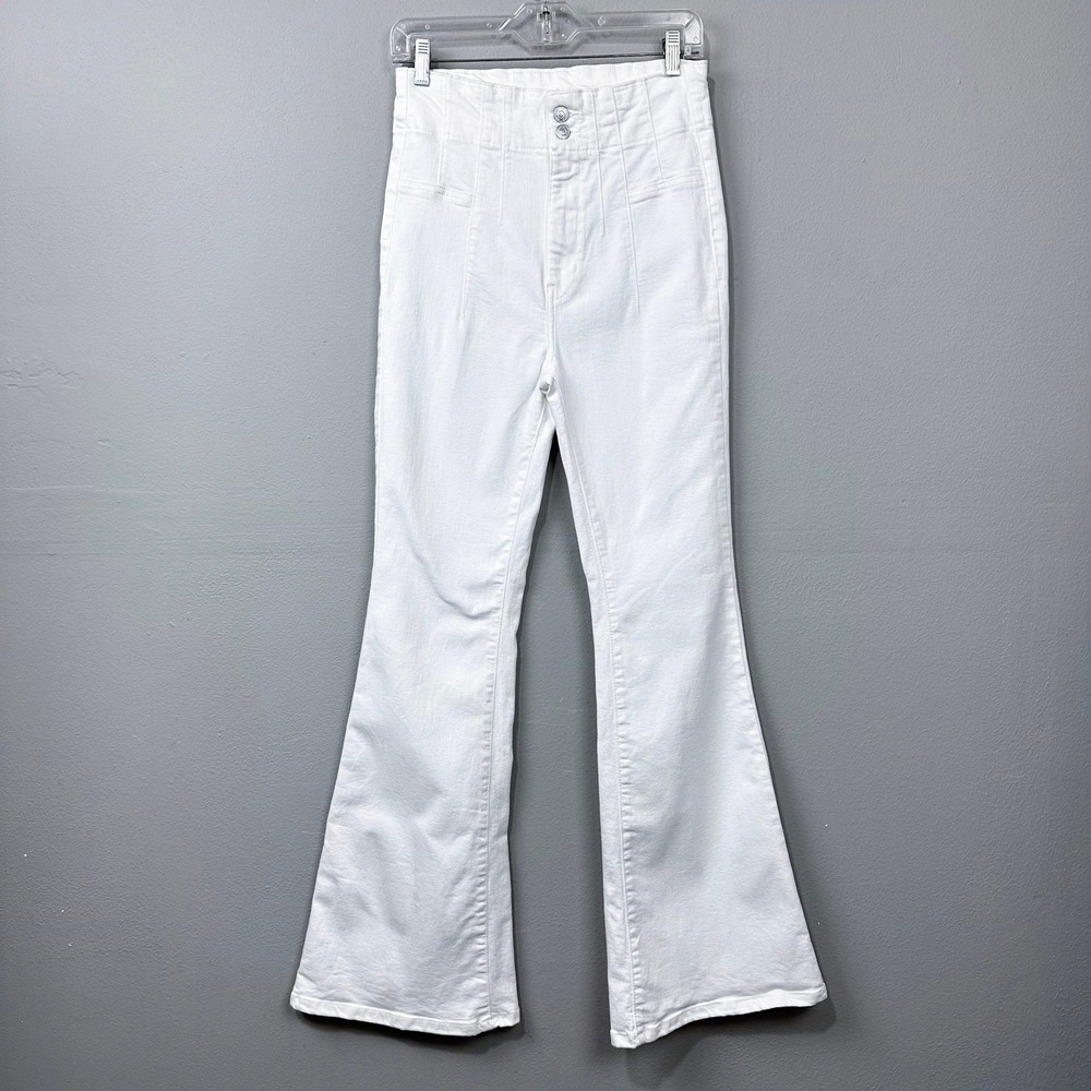 Free People Flare Jeans Womens Size 29 White Denim High‎ Rise Bell Bottom Jayde